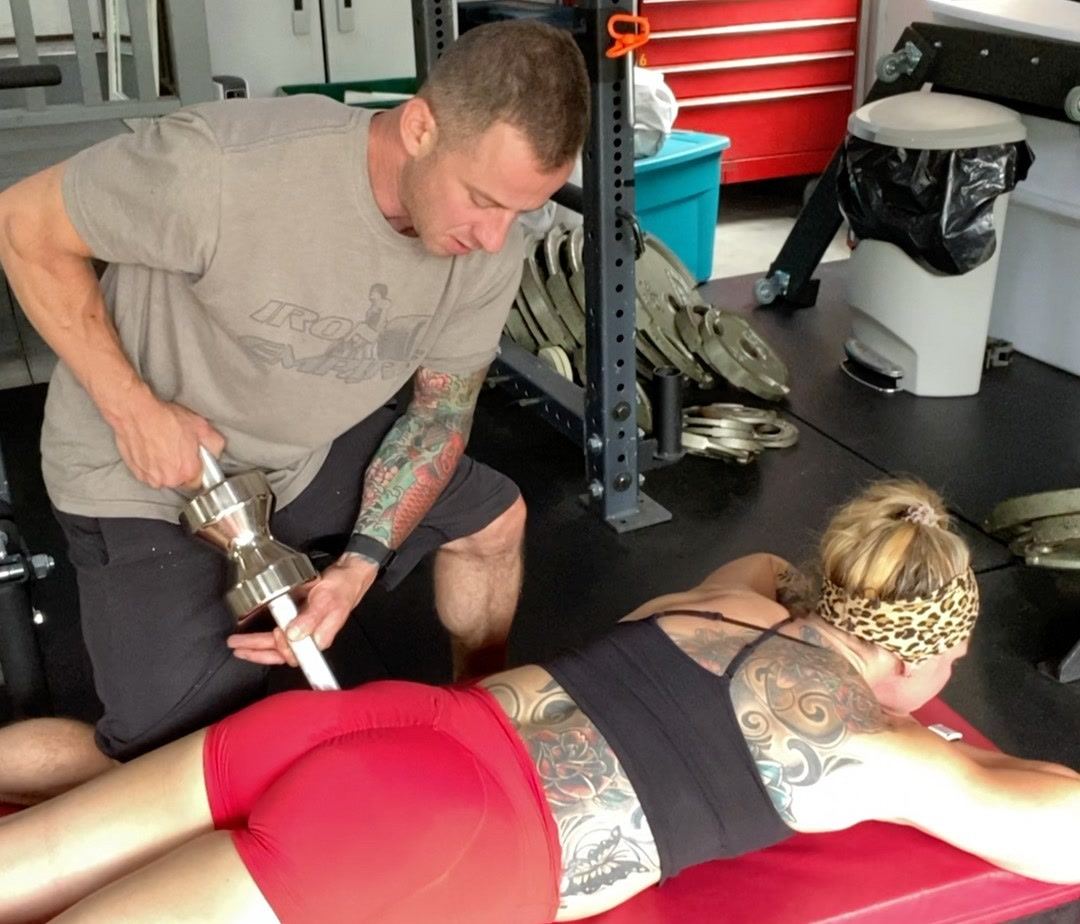 Iron Pillow used for targeted body tempering on the hip and glute