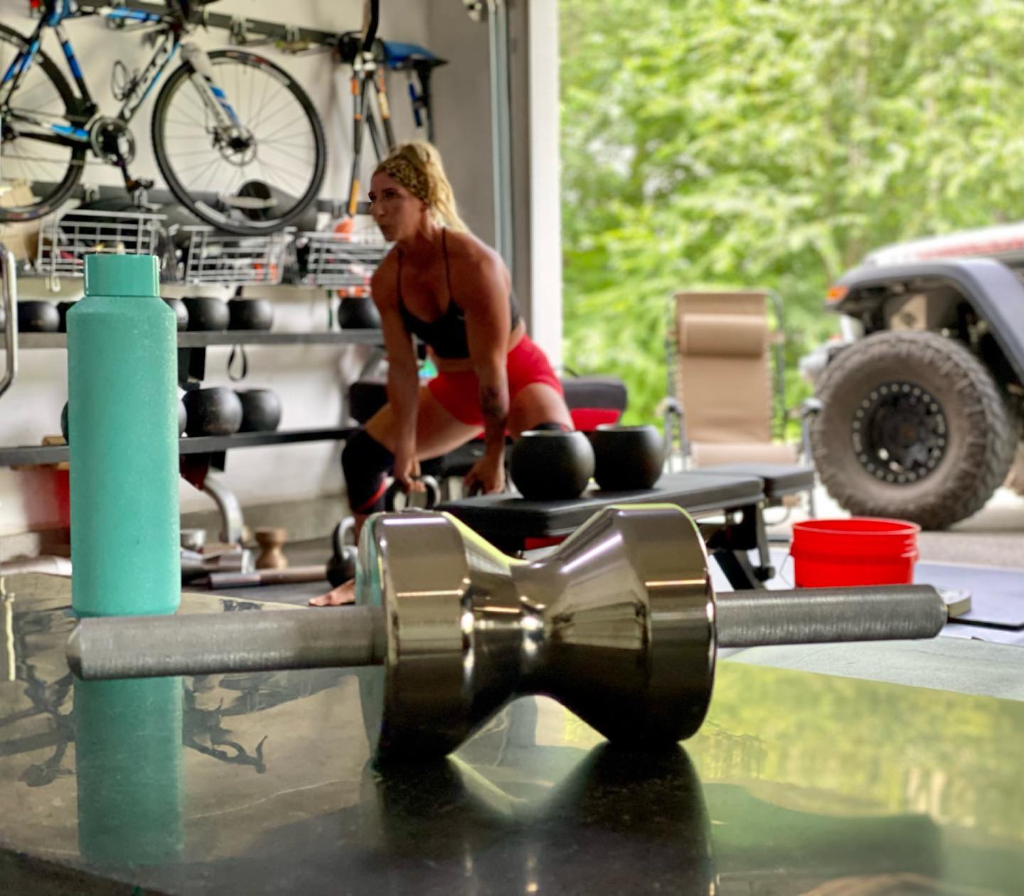 Iron Pillow in a garage gym setting